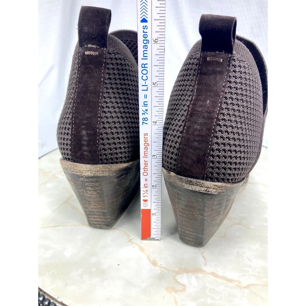 Eileen Fisher Joss Knit Ankle Booties Womens Sz 8.5 Brown Pointed Toe Block Heel